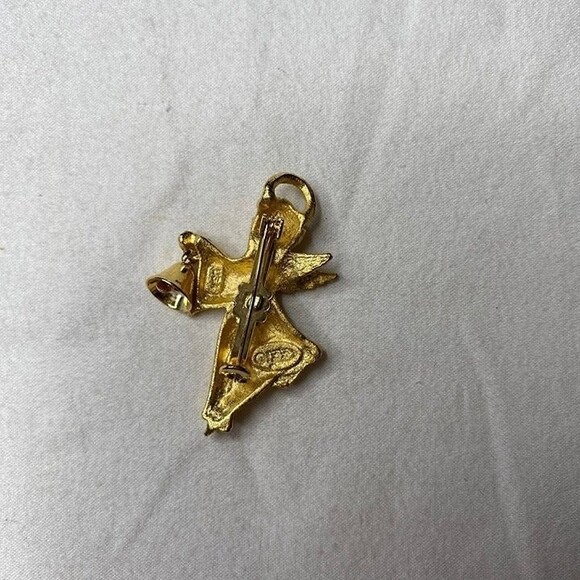 RR Robyn Rush Gold Tone Textured Angel Dangle Bell Brooch - Picture 4 of 6